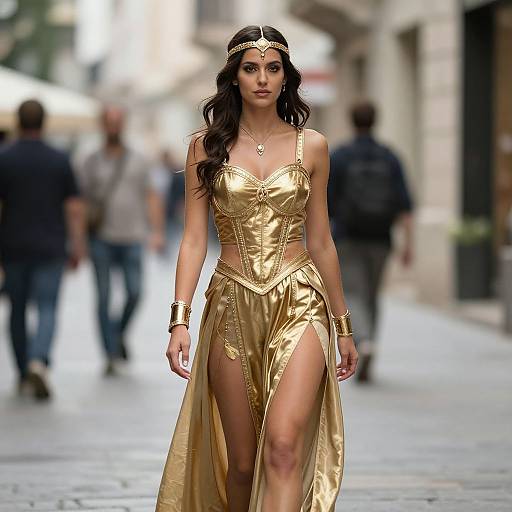 Woman in Gold Gladiator Costume