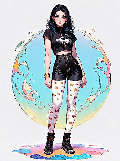 Stylish Woman in Casual Outfit with Patterned Leggings