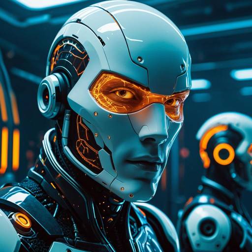 Close-up of Futuristic Male Android with Amber Eyes