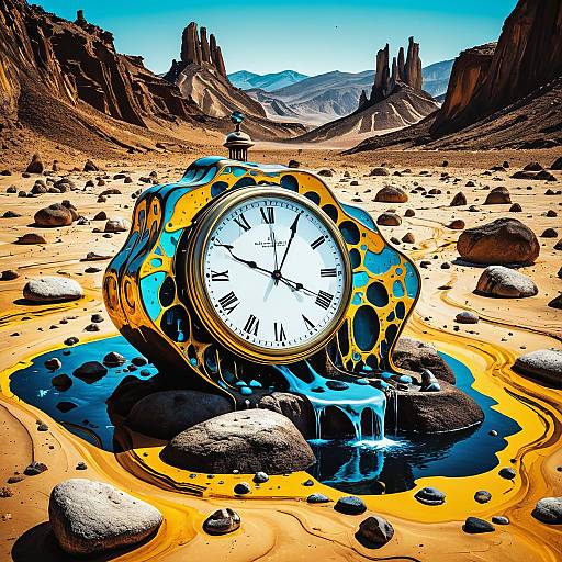 Melting Clock Beast in Surreal Desert