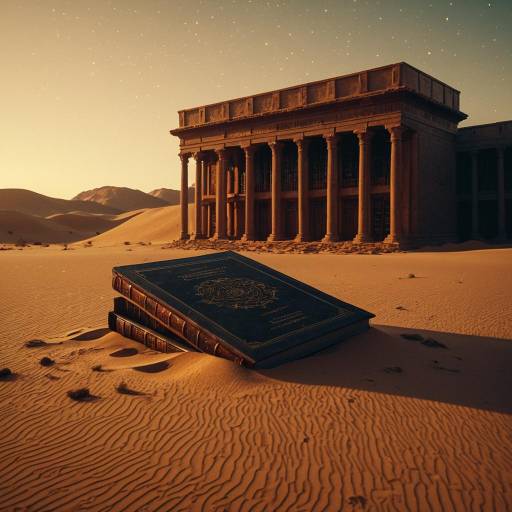 Surreal Ancient Library in Desert at Twilight Surreal Ancient Library in Desert at Twilight