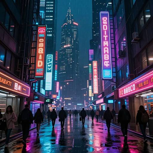 Cyberpunk Neon City Street at Night