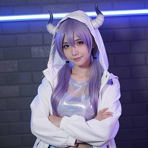 Neon-Lit Lavender Hair Portrait