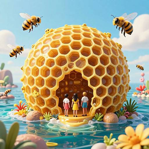 Surreal Giant Golden Honeycomb Hive