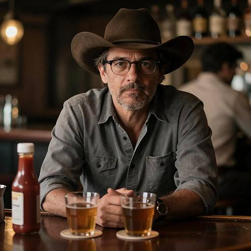 Rugged Cowboy at Dimly Lit Bar