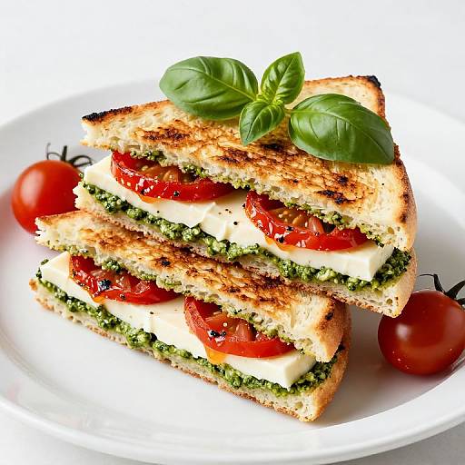 Stacked Pesto Panini with Fresh Basil