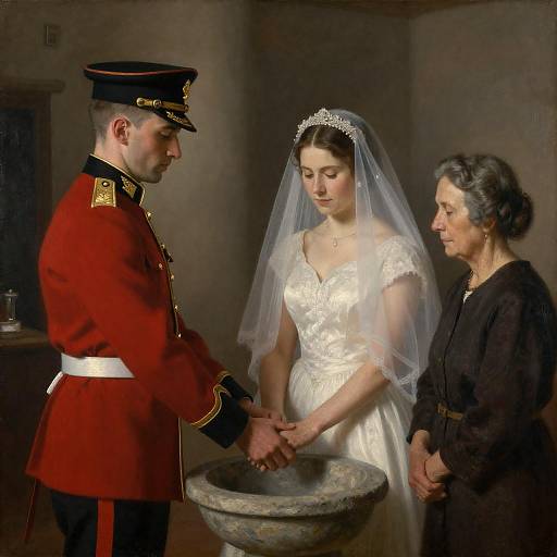 Soldiers' Wedding Celebration in Rustic Setting