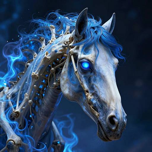 Glowing Blue Skeletal Horse Portrait
