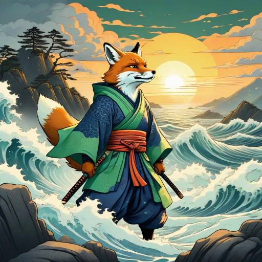 Heroic Samurai Fox on Cliff Heroic Samurai Fox on Cliff