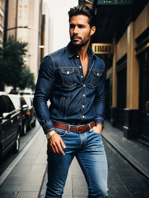 Man in Stylish Denim Outfit on City Street