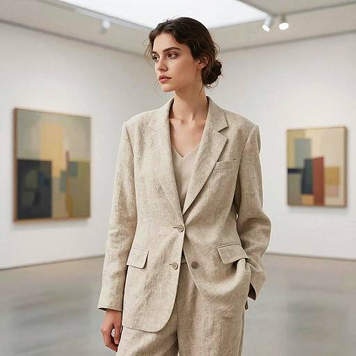 Loose Bun in Tailored Linen Suit
