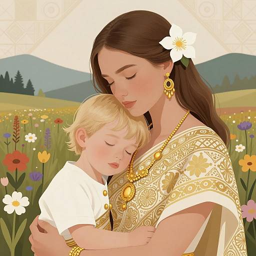 Serene Mother-Child Bond in Nature