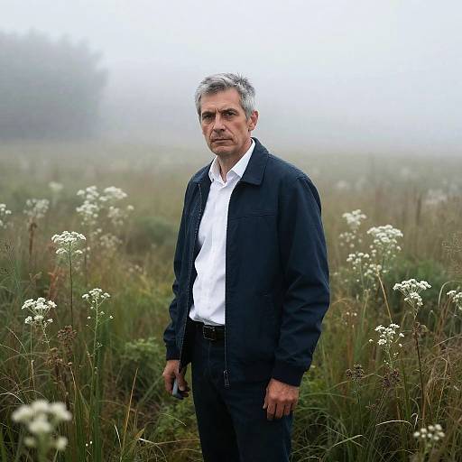 Mysterious Man in Misty Field