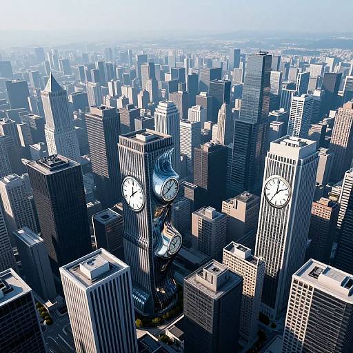 Surreal Cityscape Merging Timepieces