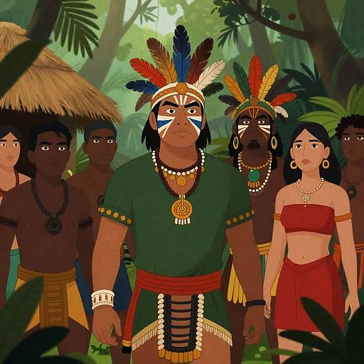 Vibrant Jungle Gathering with Warriors