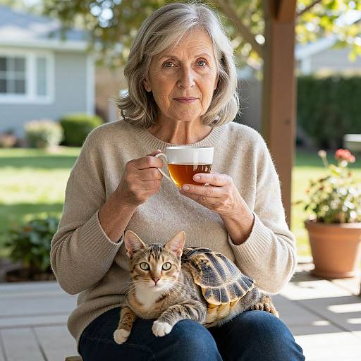 Calm Elderly Woman with Cat