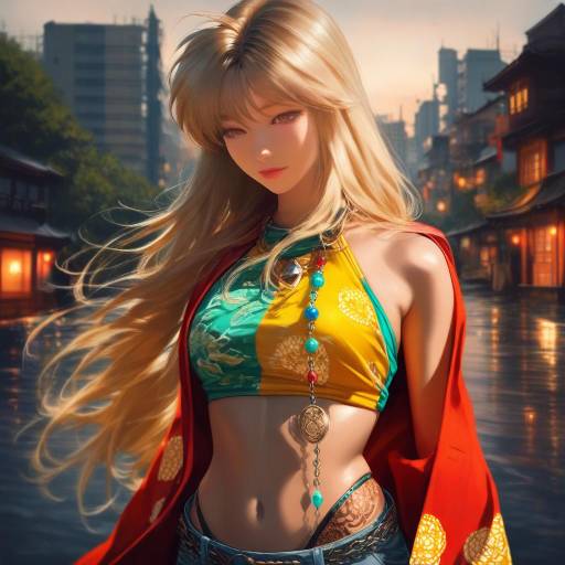 Blonde Girl in Summer Cityscape