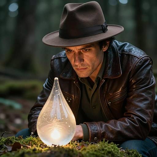 Intense Man with Teardrop in Forest