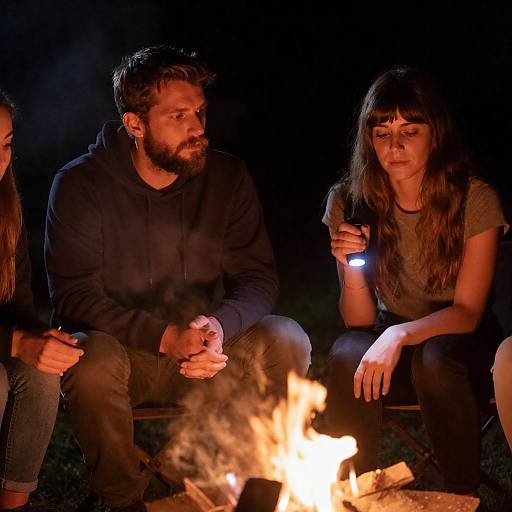 Friends Sitting Around Campfire at Night