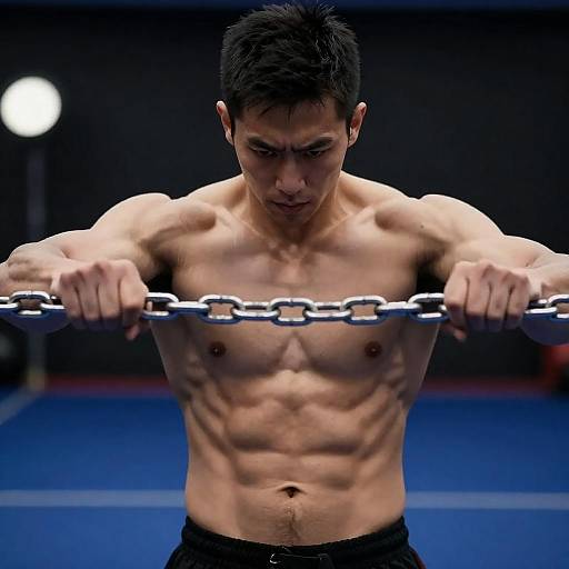 Chained Muscular Man in Blue Light