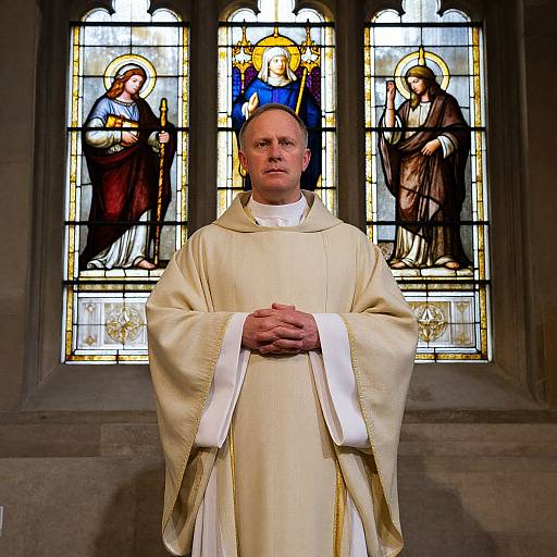 Vicar by Stained Glass Window