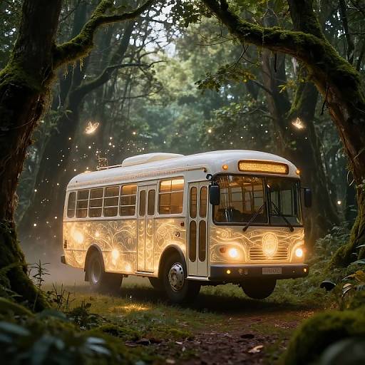Magical Floating Bus in Enchanted Forest