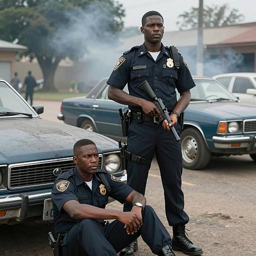Dramatic Police Scene with Intense Officers