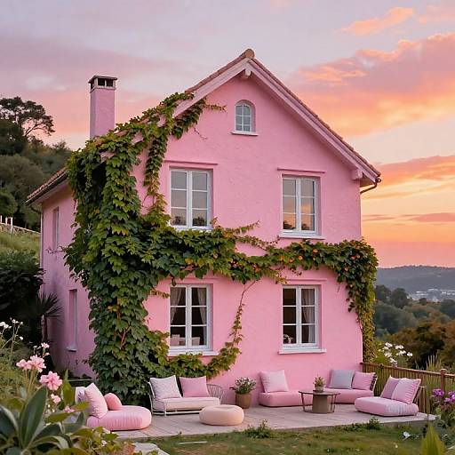 Whimsical Pink Hillside House