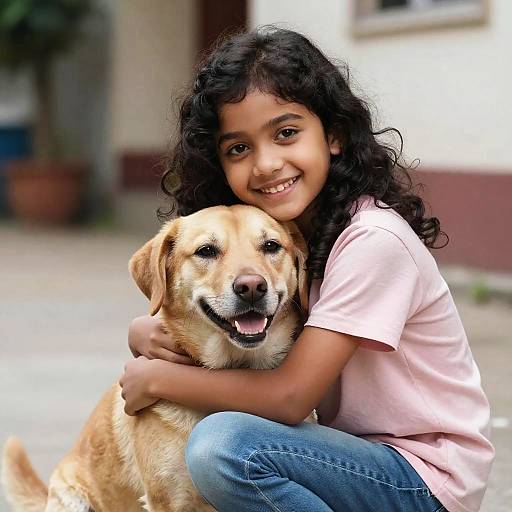 Photorealistic Couple Hugging Dog Outdoors