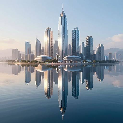 Futuristic Floating Metropolis Reflection