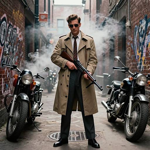 1960s Gangster in Alleyway Scene