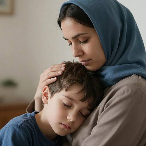 Mother Embracing Son in Tender Moment