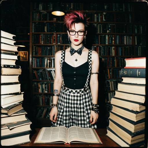 Vintage Punk Librarian in Edgy Setting