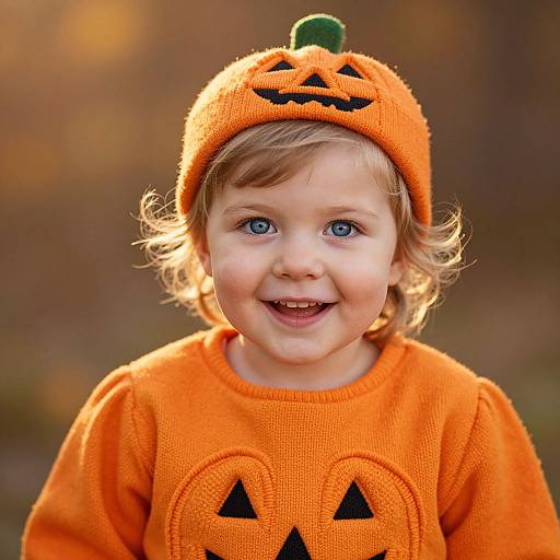 Whimsical Smiling Child in Pumpkin Outfit