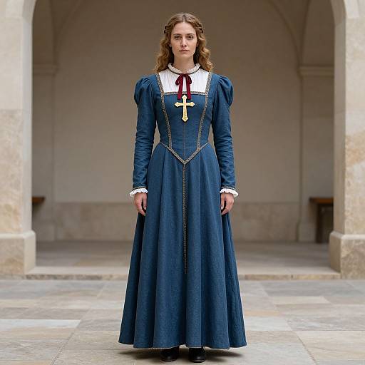 Medieval Scholar Woman in Blue Dress