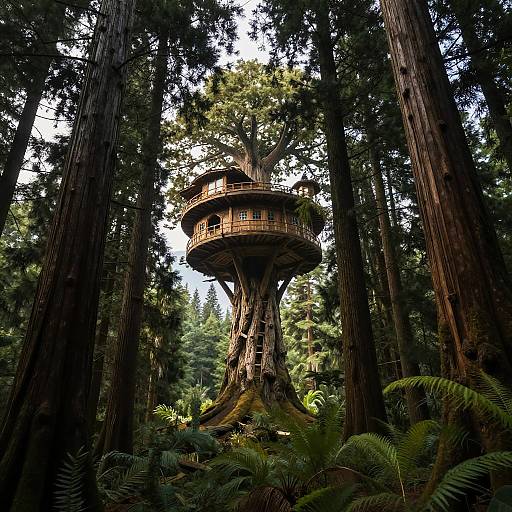 Dreamy Forest with Ancient Treehouse
