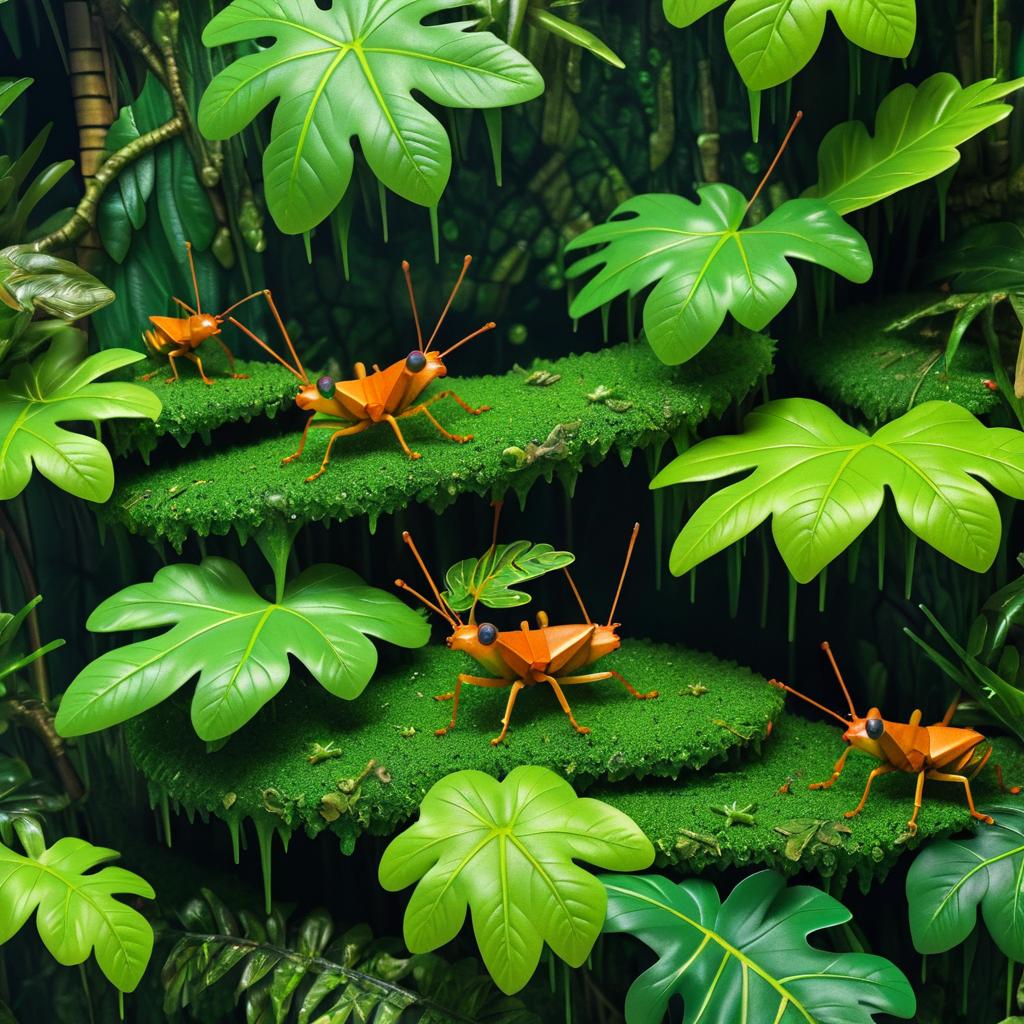 Surreal Rainforest with Camouflaged Creatures