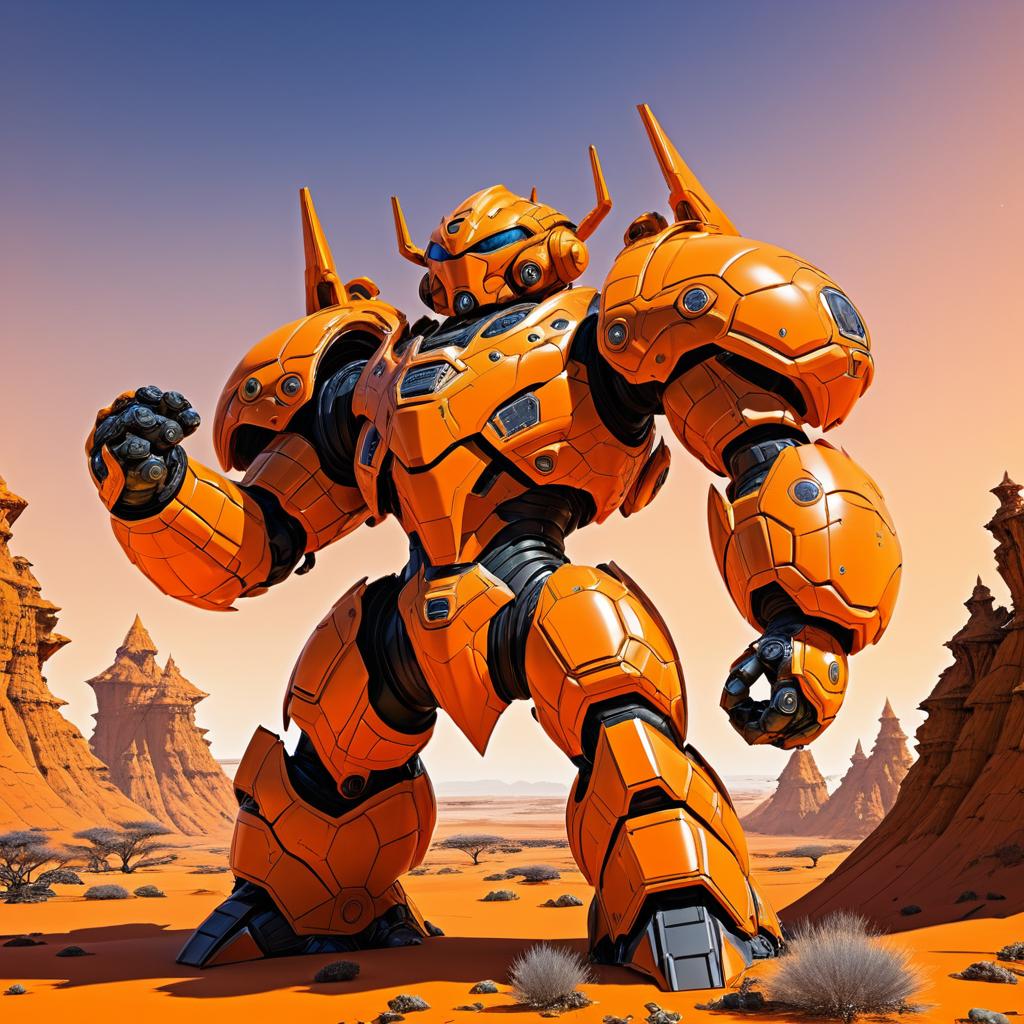 Giant Armored Orange Creature in Alien Landscape