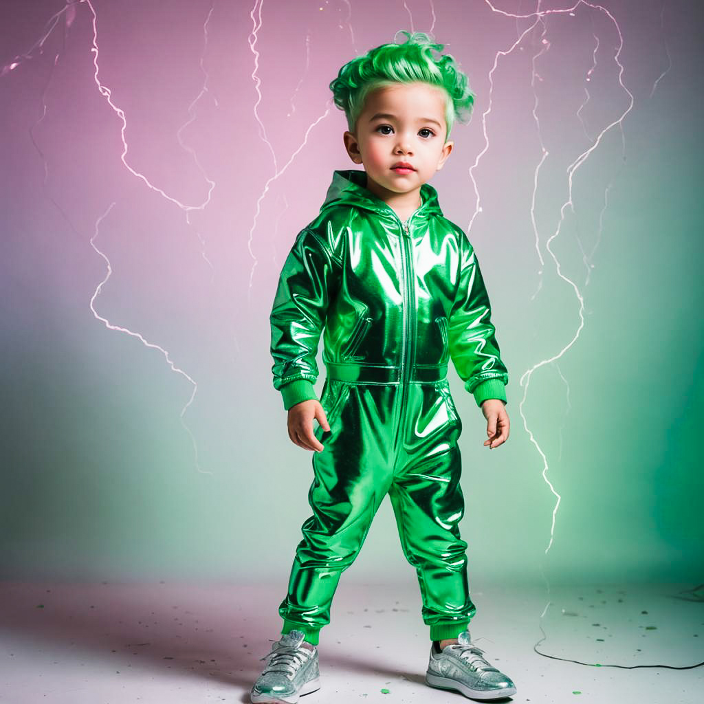 Amazed Boy in Avant-Garde Galaxy Outfit