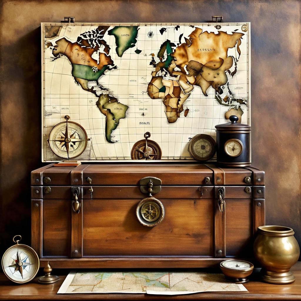 Serene Antique Chest with Maps and Compass