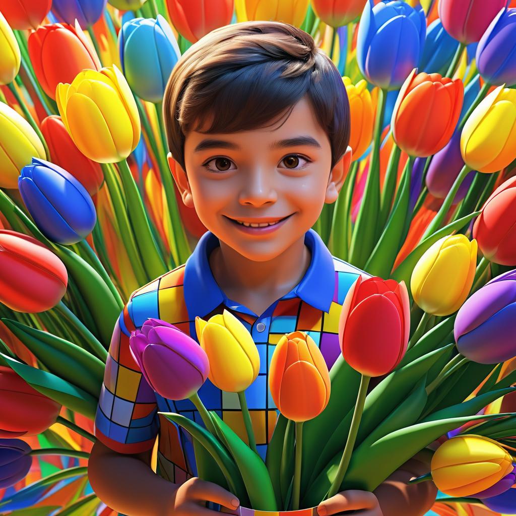 Vibrant 3D Portrait of Smiling Boy