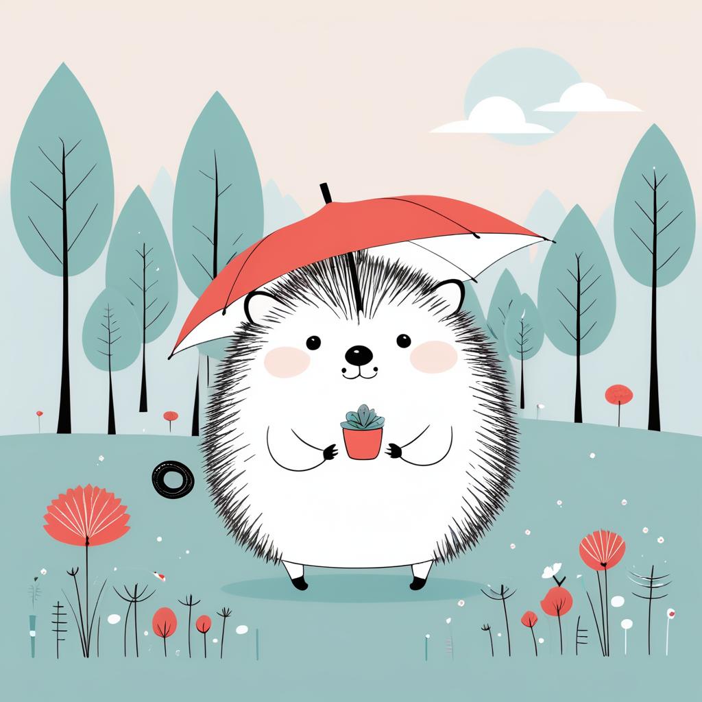 Charming Hedgehog Art with Umbrella