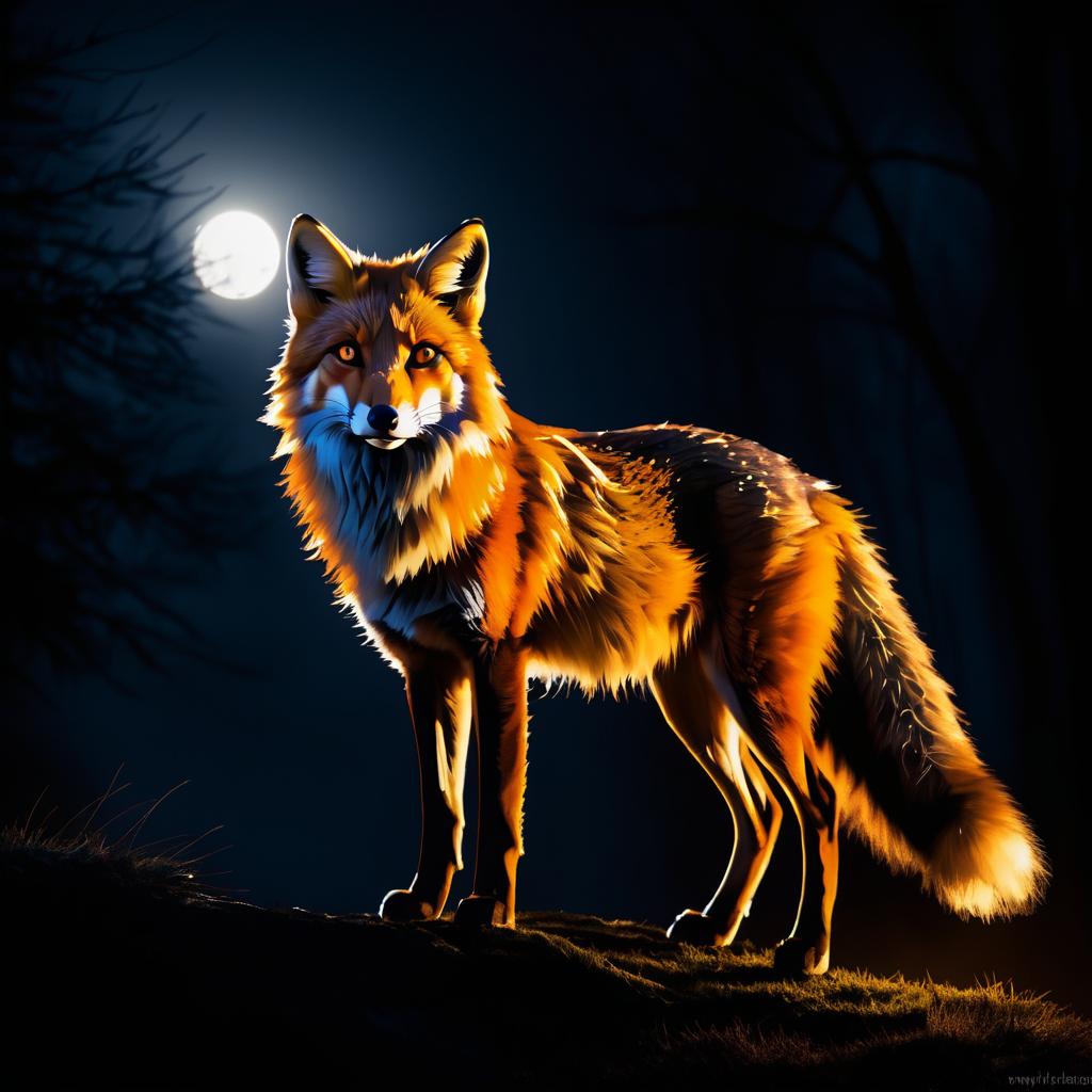 Surreal Nighttime Fox Silhouette Art