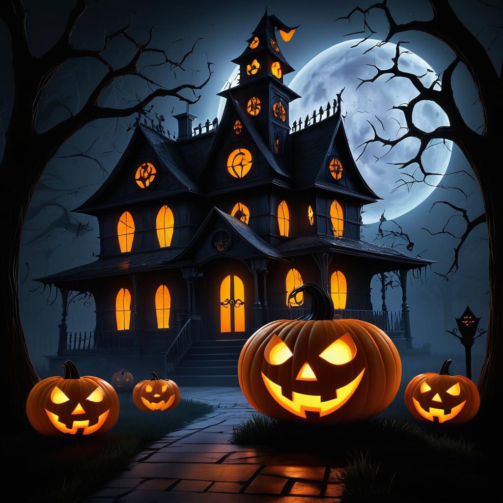 Haunted Halloween Scene with Jack-o'-lantern