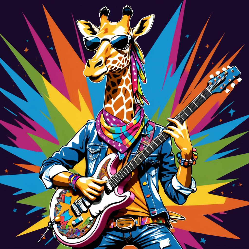 Rock Star Giraffe with Electric Guitar