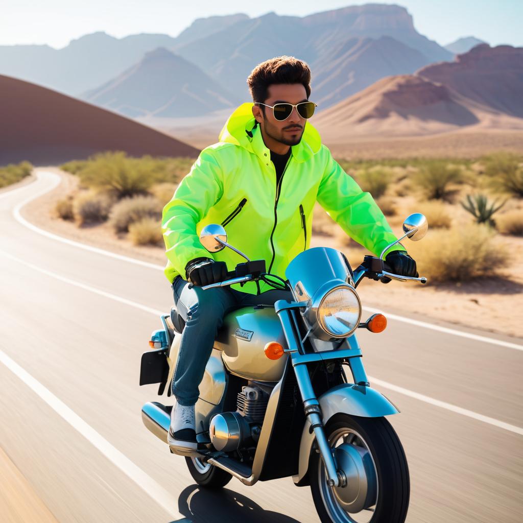 Neon Moped Adventure in Desert Landscape