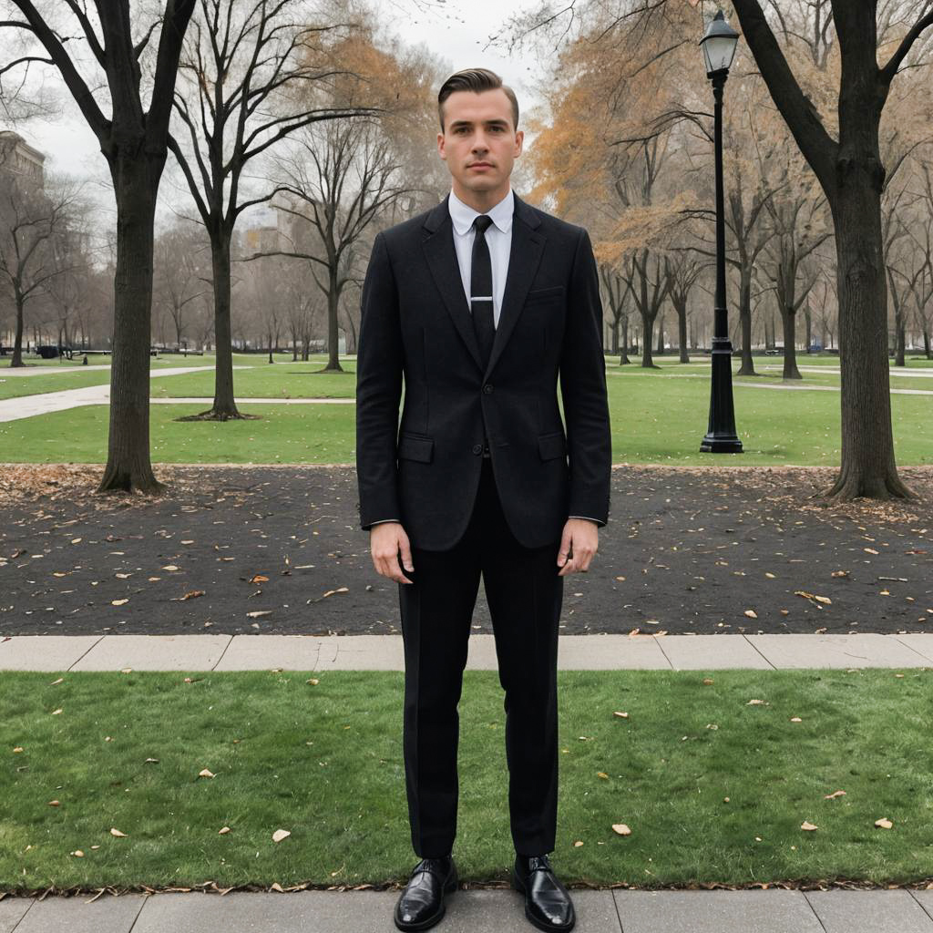 Elegant Formal Attire in a City Park