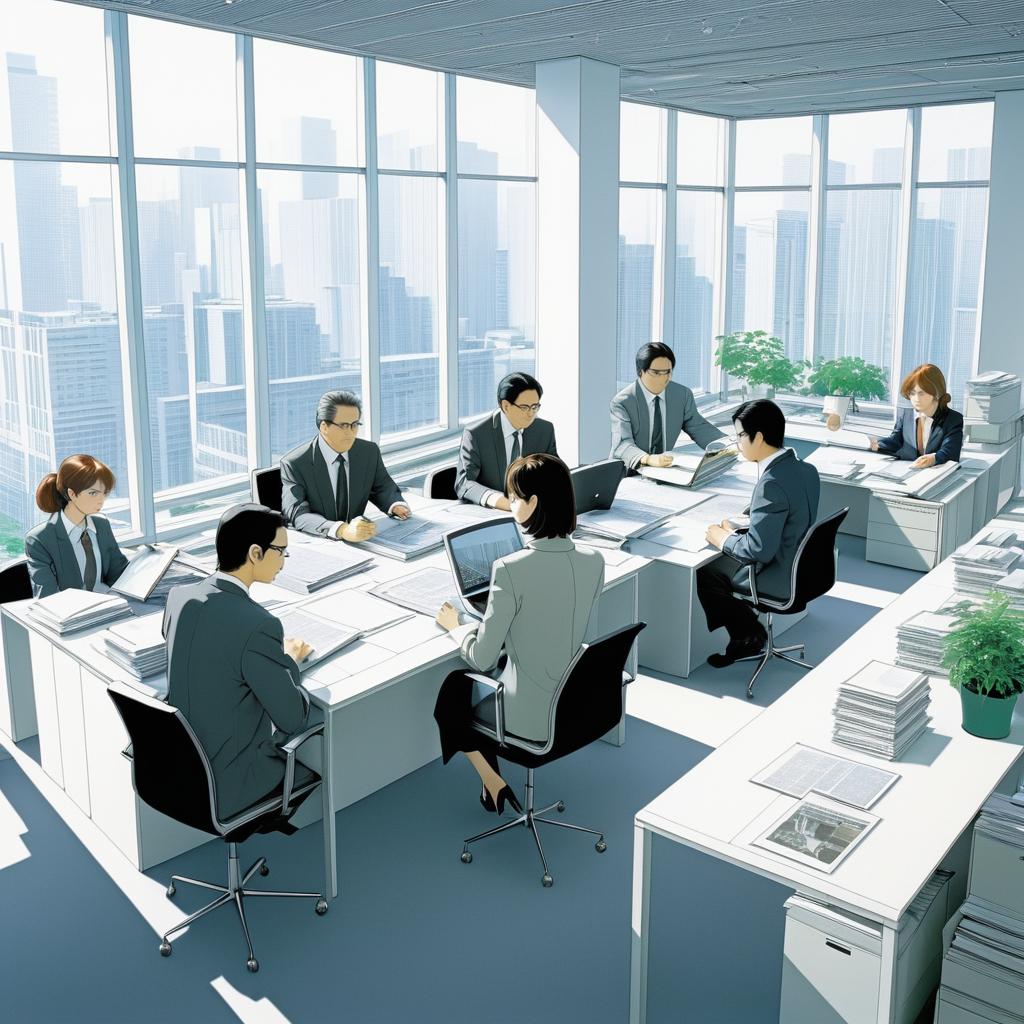 Dynamic Office Scene in Manga Style