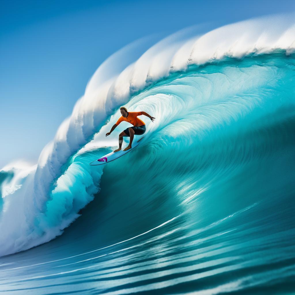 Dramatic Surfer Riding a Massive Wave