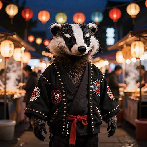 Punk Badger Wearing Neon Kimono Jacket